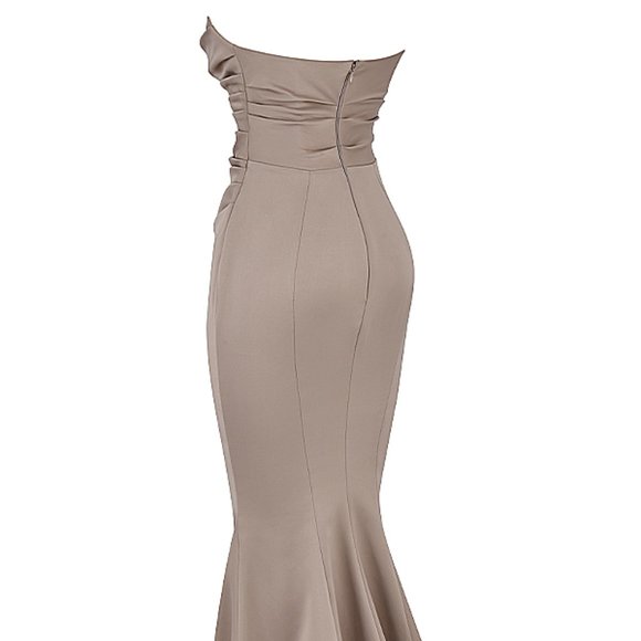 HOUSE OF CB - FLEUR MUSHROOM SATIN STRAPLESS GOWN - Picture 6 of 6
